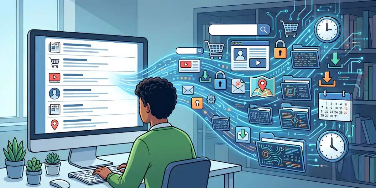 A person reviewing their browsing history and address bar suggestions on a laptop